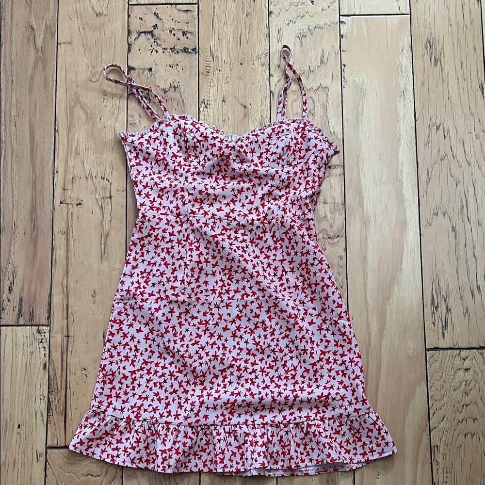 Red and White Floral Spaghetti Strap Dress